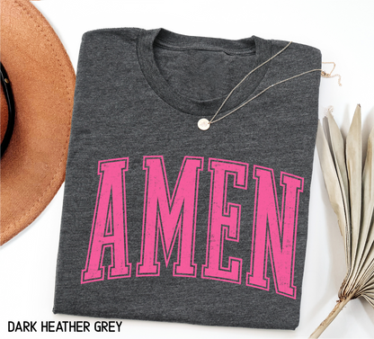Pink Distressed Amen Adult T-shirt