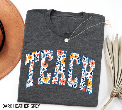 Teach Floral Adult T-shirt