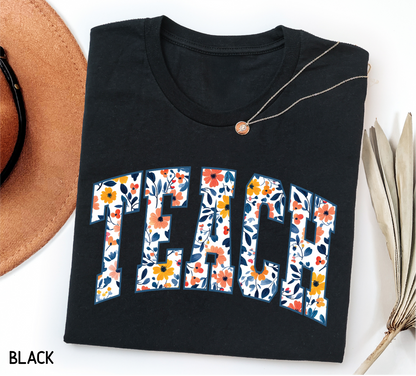 Teach Floral Adult T-shirt