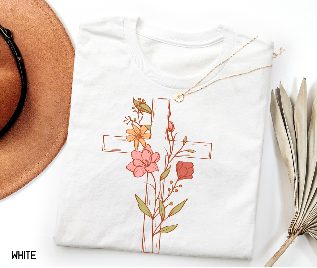 Floral Cross Adult T-shirt