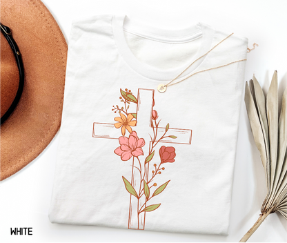 Floral Cross Adult T-shirt