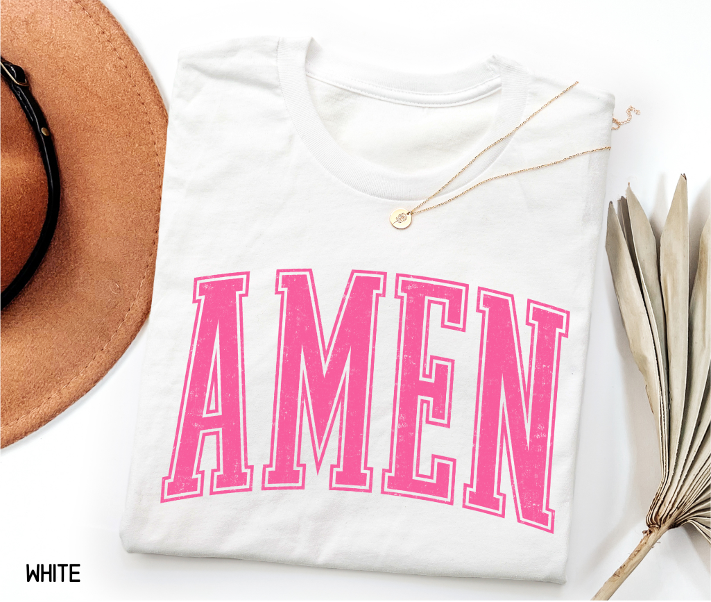 Pink Distressed Amen Adult T-shirt