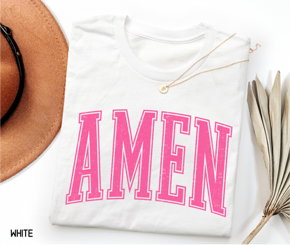 Pink Distressed Amen Adult T-shirt