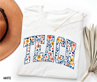 Teach Floral Adult T-shirt