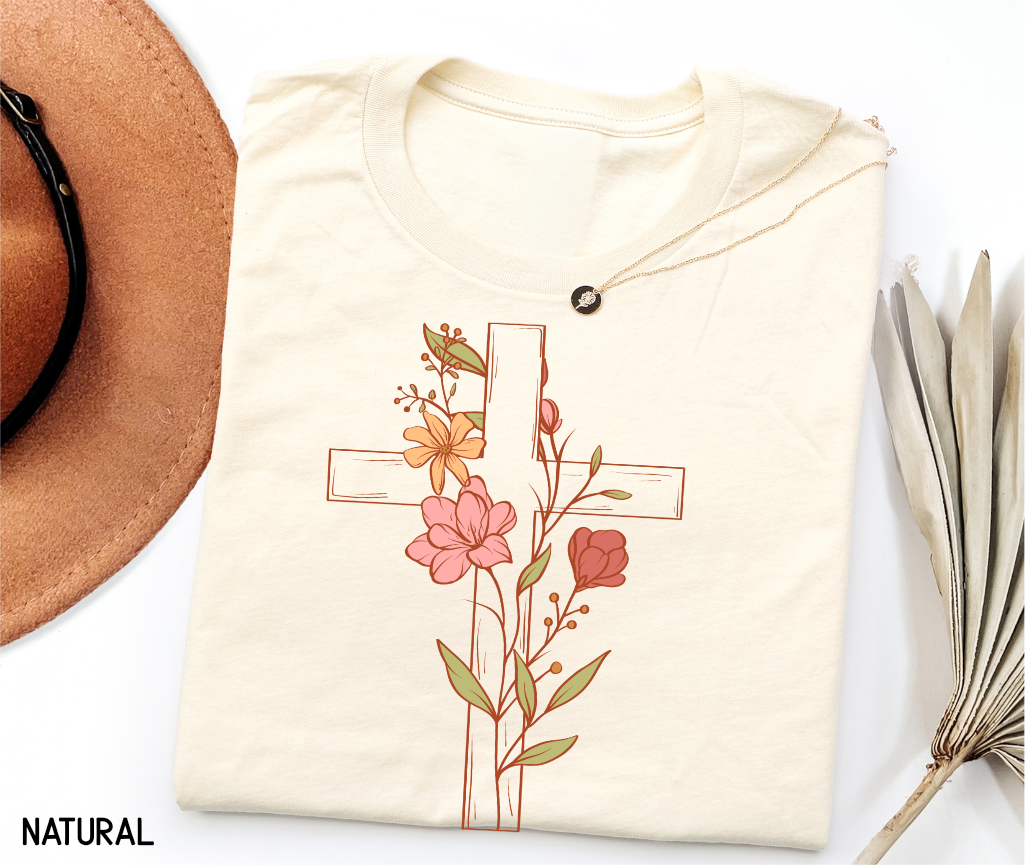 Floral Cross Adult T-shirt