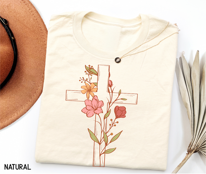 Floral Cross Adult T-shirt