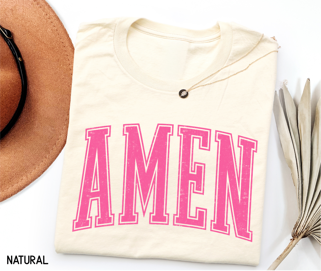 Pink Distressed Amen Adult T-shirt
