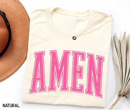Pink Distressed Amen Adult T-shirt