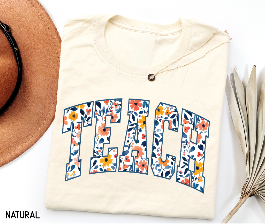 Teach Floral Adult T-shirt