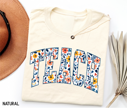 Teach Floral Adult T-shirt