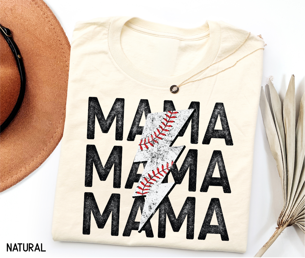 Mama Baseball Bolt Adult T-shirt