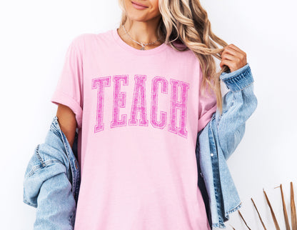 Pink Teach Adult T-shirt