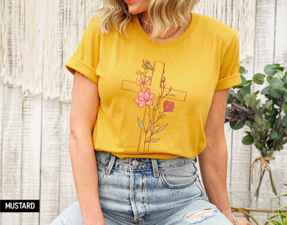 Floral Cross Adult T-shirt