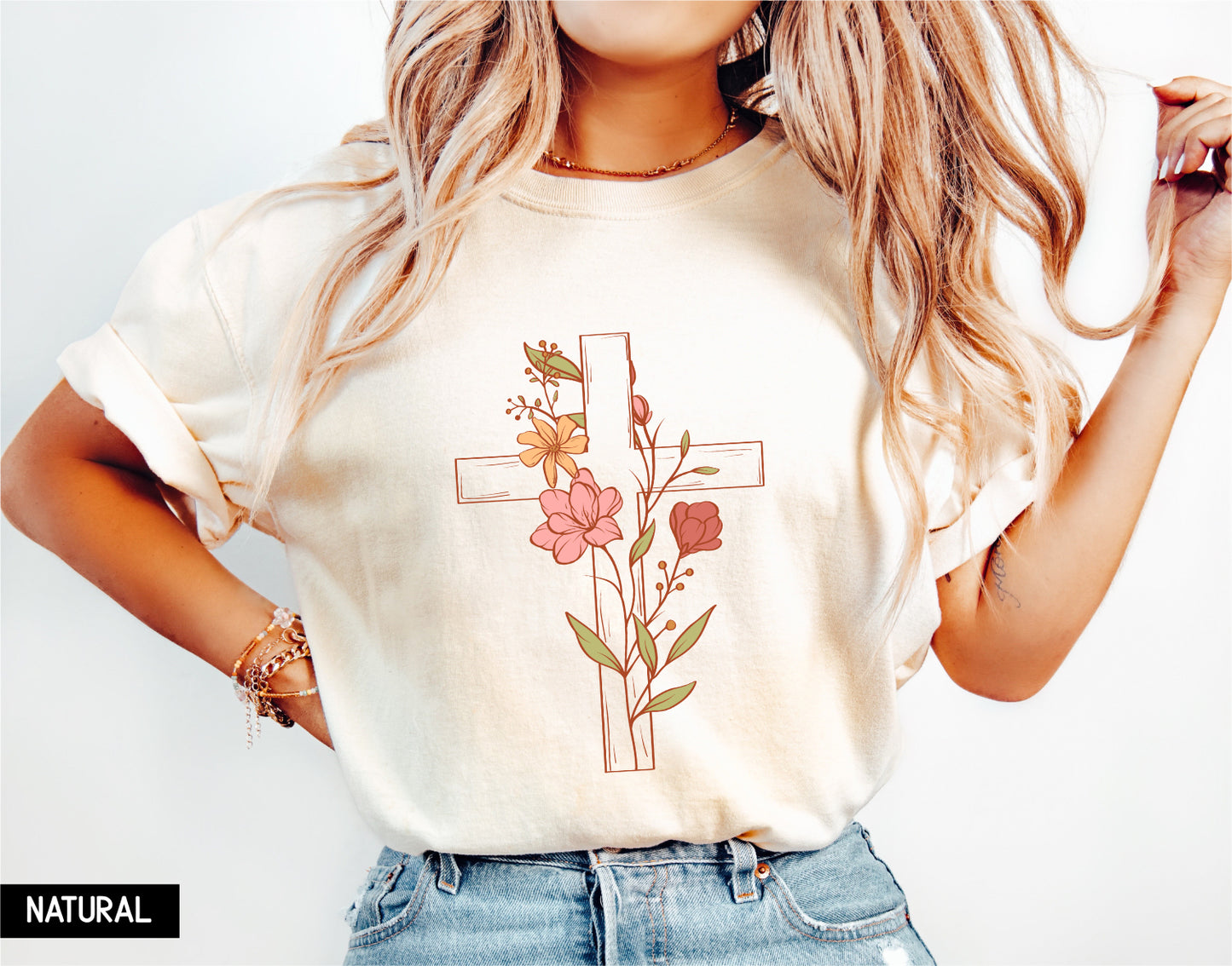 Floral Cross Adult T-shirt
