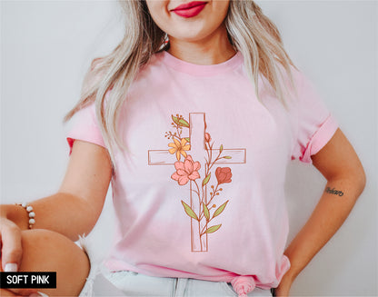 Floral Cross Adult T-shirt