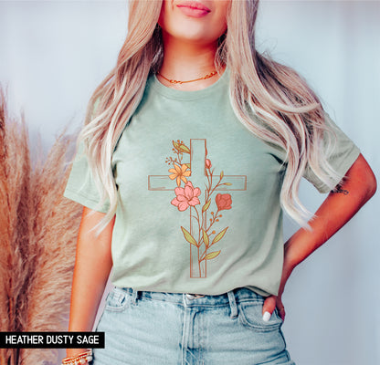Floral Cross Adult T-shirt