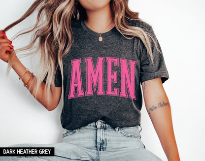 Pink Distressed Amen Adult T-shirt