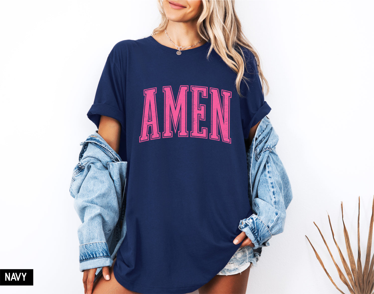 Pink Distressed Amen Adult T-shirt