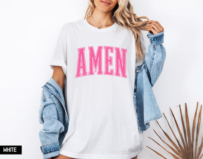 Pink Distressed Amen Adult T-shirt