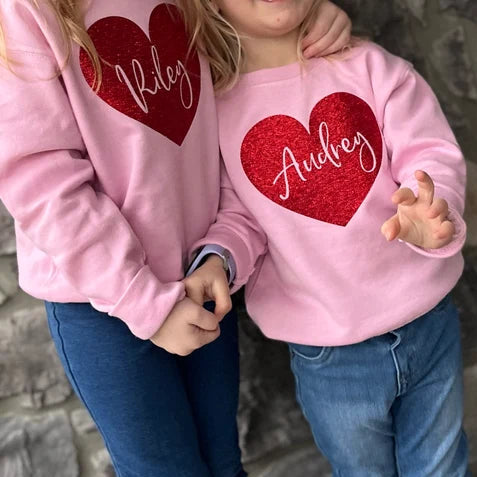 Personalized Glitter Heart Kids Sweatshirt