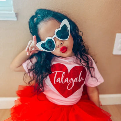 Personalized Glitter Heart Kids T-shirt