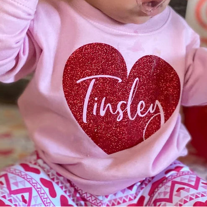 Personalized Glitter Heart Kids Sweatshirt