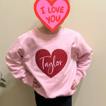 Personalized Glitter Heart Kids Sweatshirt