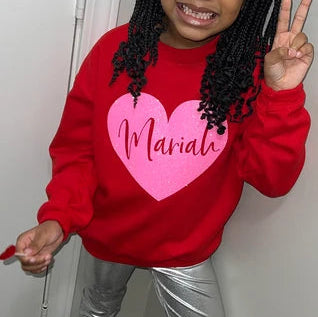 Personalized Glitter Heart Kids Sweatshirt
