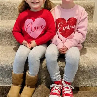 Personalized Glitter Heart Kids Sweatshirt