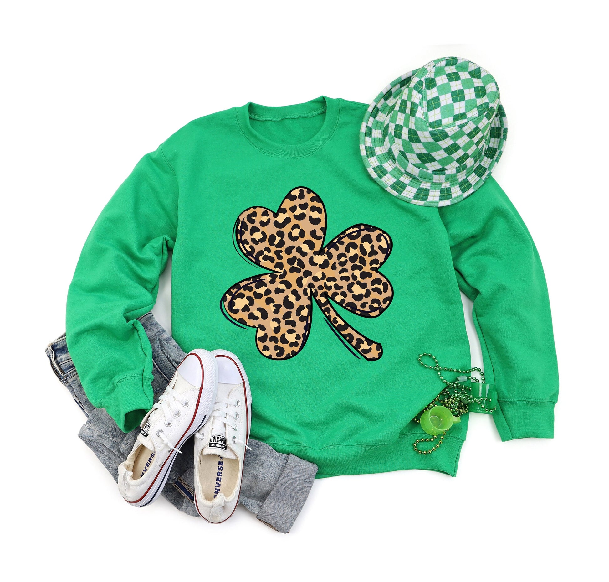 Leopard Print Shamrock Adult Sweatshirt