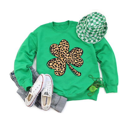 Leopard Print Shamrock Adult Sweatshirt
