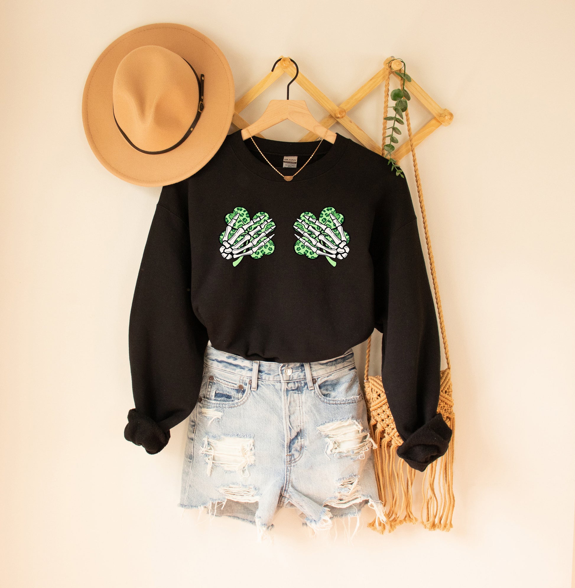 Skeleton Hands Shamrocks Adult Sweatshirt