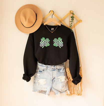 Skeleton Hands Shamrocks Adult Sweatshirt