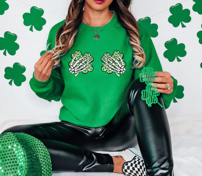 Skeleton Hands Shamrocks Adult Sweatshirt