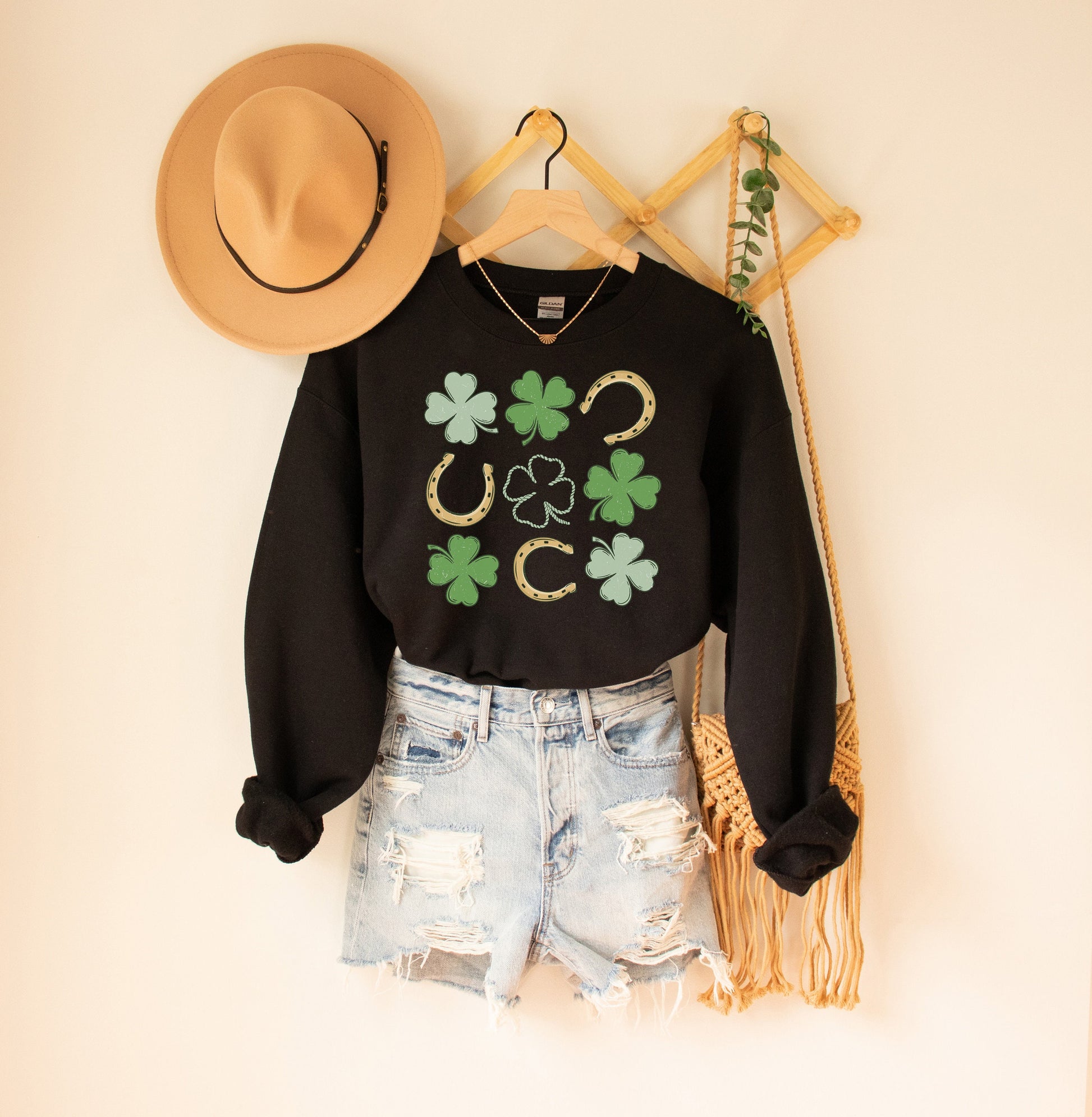 Shamrock and Horseshoe Grid Adult Sweatshirt
