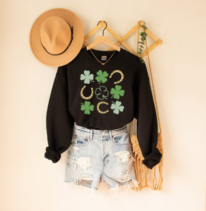 Shamrock and Horseshoe Grid Adult Sweatshirt