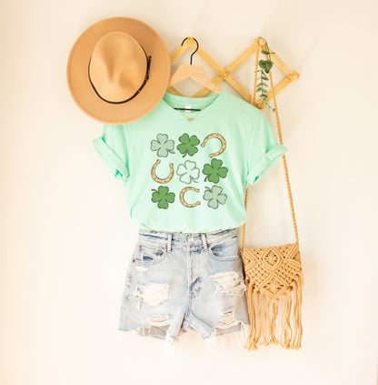 Shamrock and Horseshoe Grid Adult T-shirt