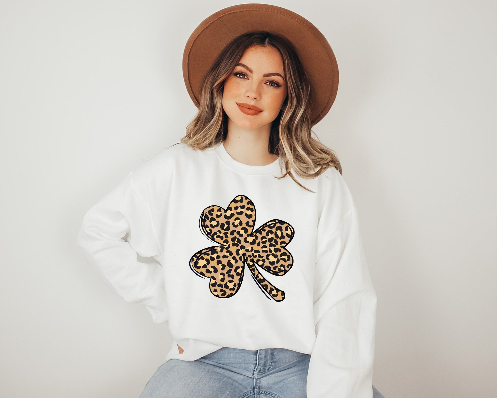 Leopard Print Shamrock Adult Sweatshirt
