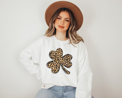 Leopard Print Shamrock Adult Sweatshirt