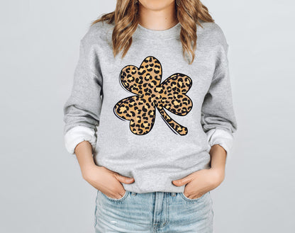 Leopard Print Shamrock Adult Sweatshirt