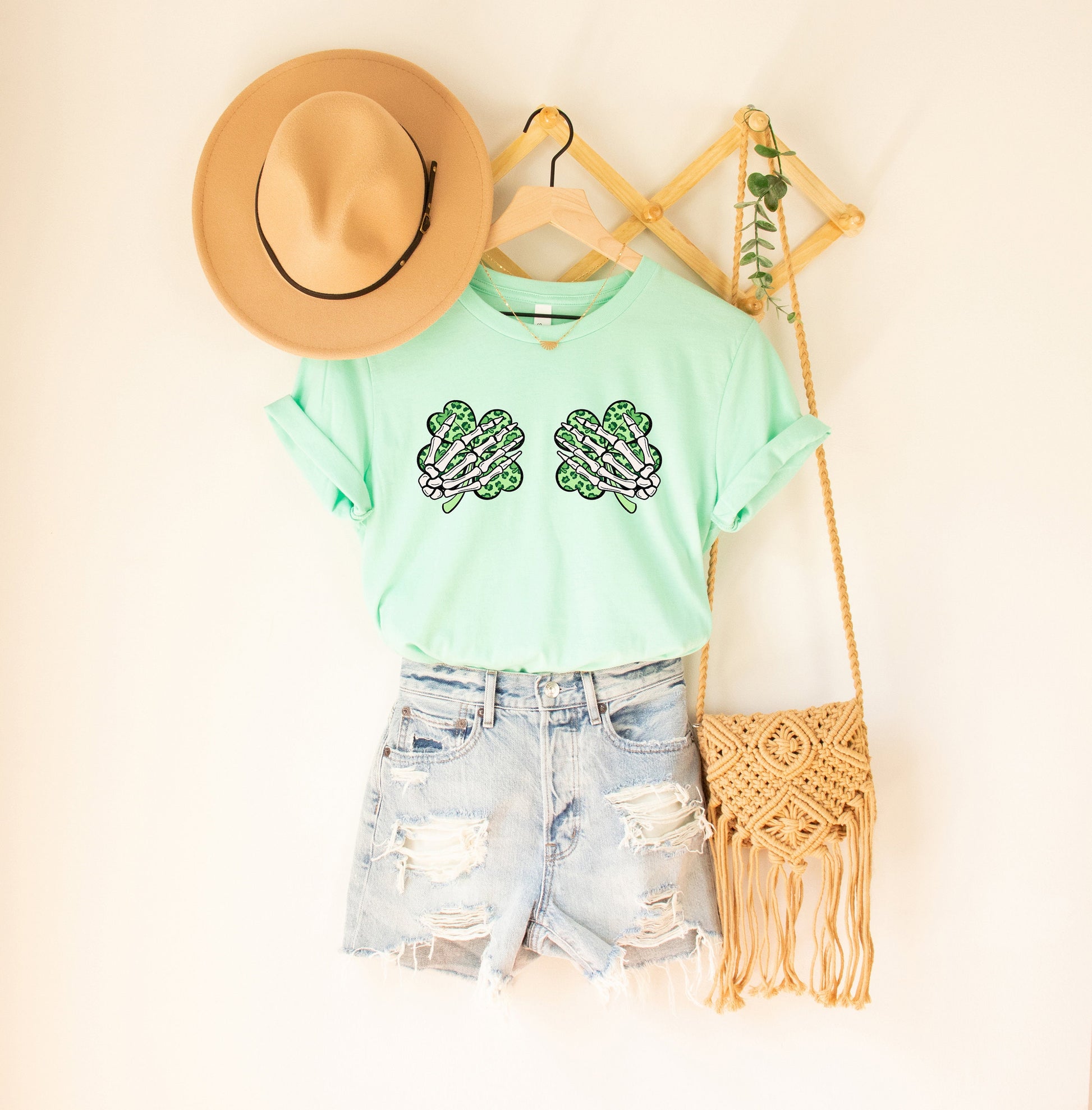 Skeleton Hands Shamrocks Adult T-shirt