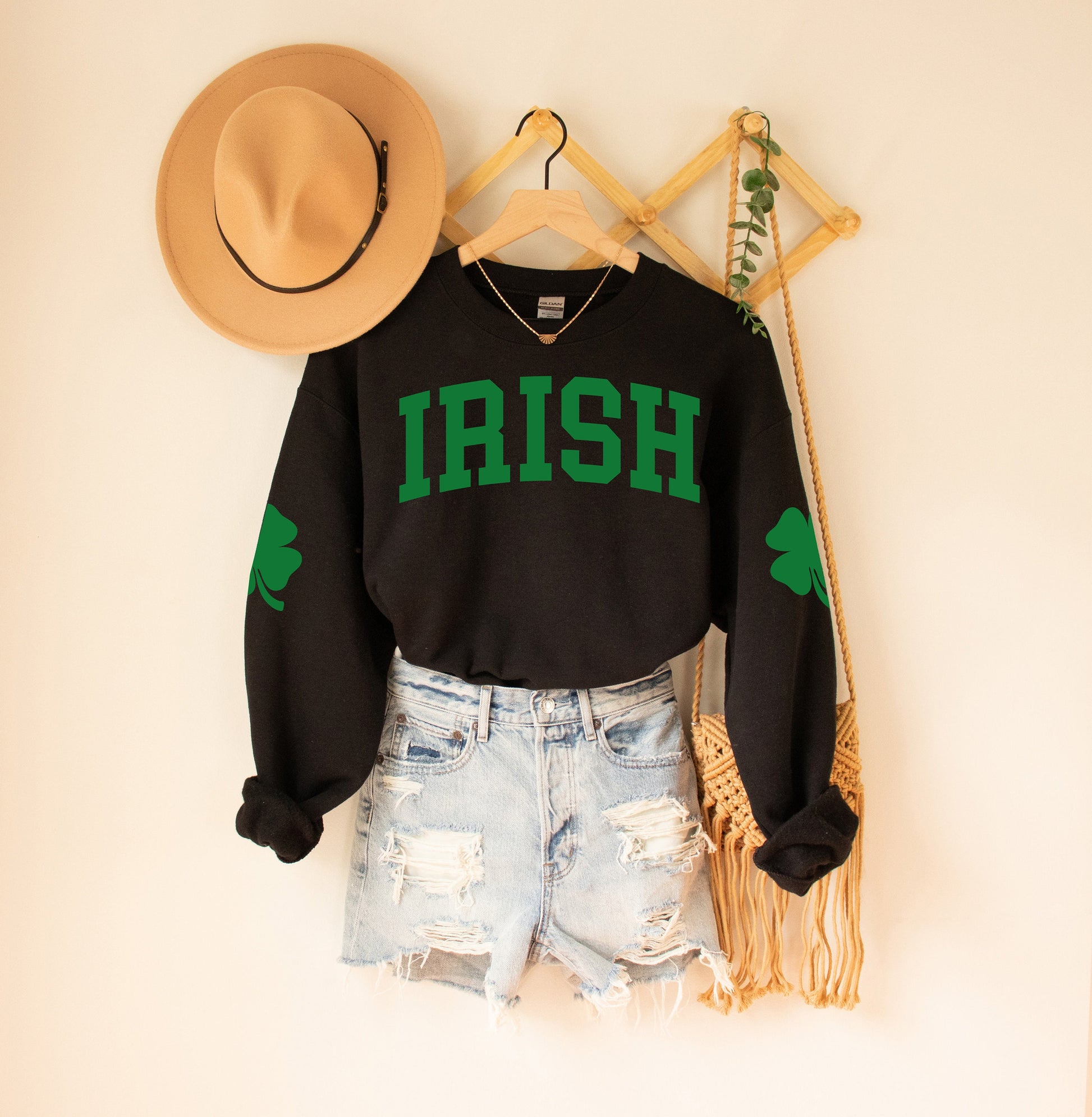 Irish Shamrock Elbow Patch Adult Sweatshirt