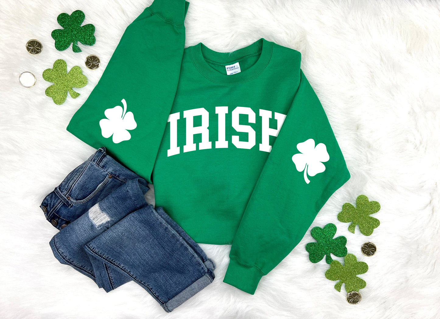 Irish Shamrock Elbow Patch Adult Sweatshirt