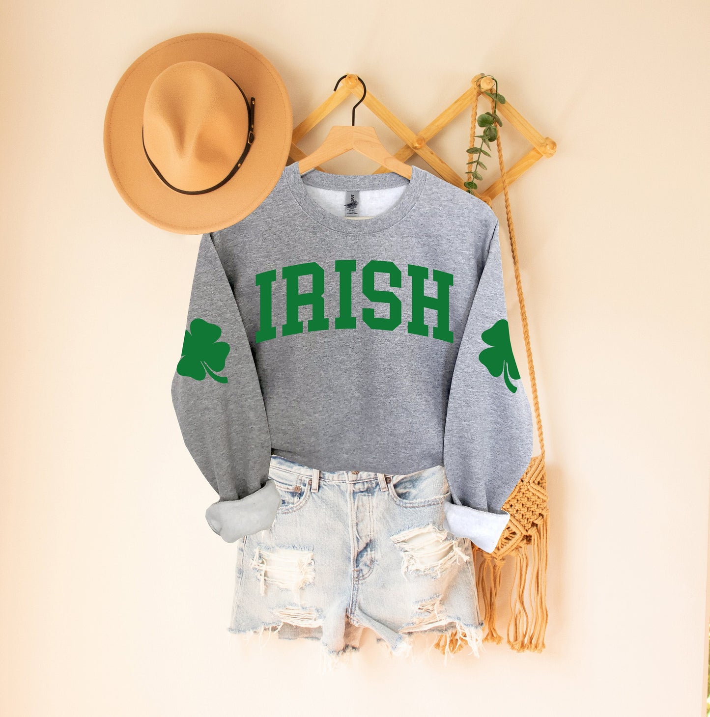 Irish Shamrock Elbow Patch Adult Sweatshirt