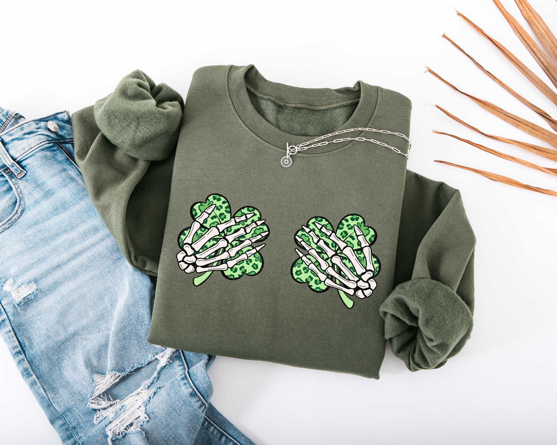 Skeleton Hands Shamrocks Adult Sweatshirt