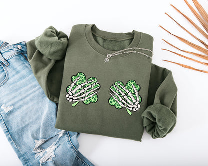 Skeleton Hands Shamrocks Adult Sweatshirt