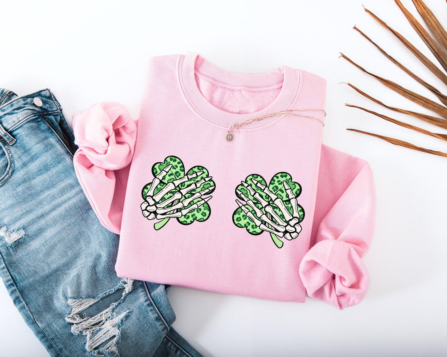 Skeleton Hands Shamrocks Adult Sweatshirt