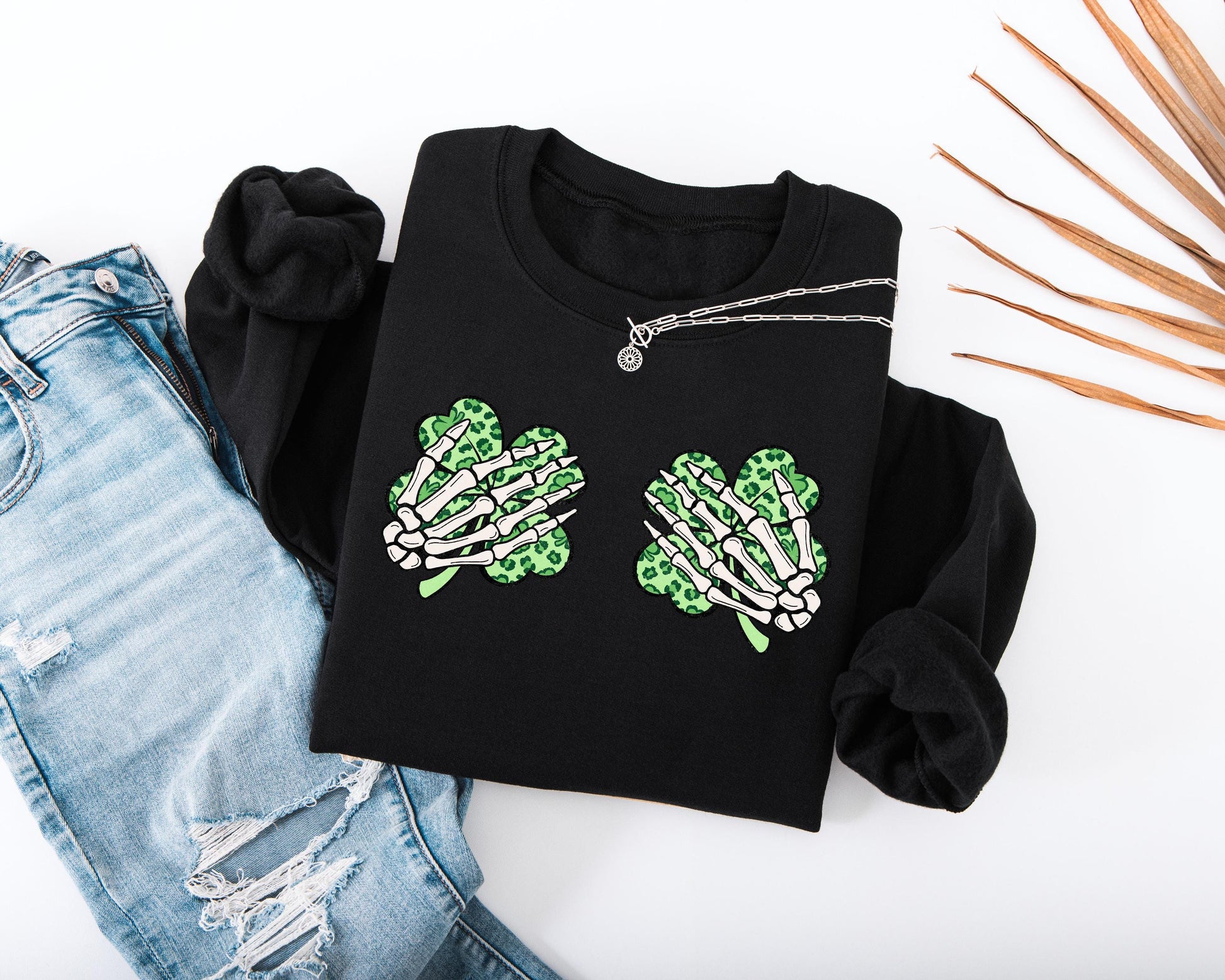Skeleton Hands Shamrocks Adult Sweatshirt