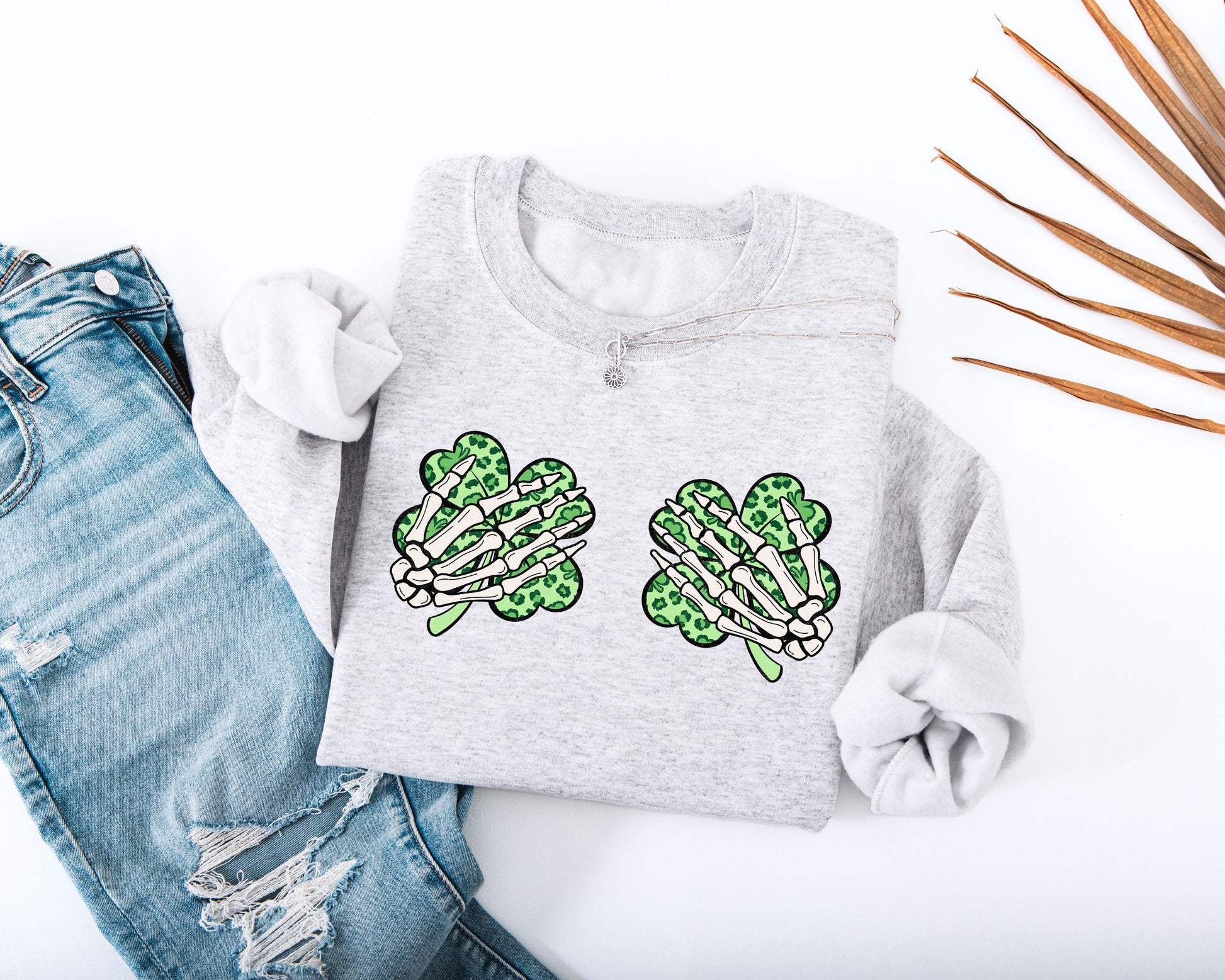 Skeleton Hands Shamrocks Adult Sweatshirt