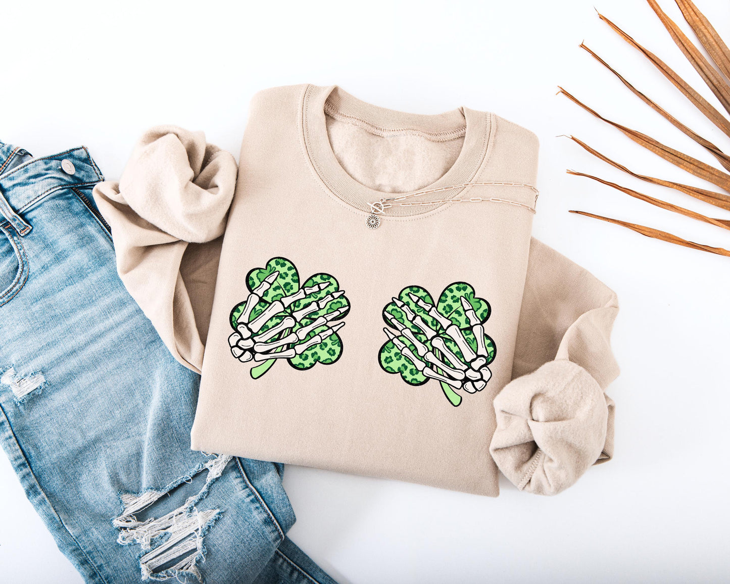 Skeleton Hands Shamrocks Adult Sweatshirt